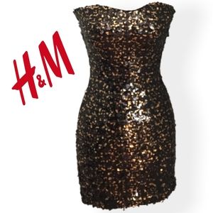 H&M Black & Gold Sequins Mini Dress NWOT - Size 8